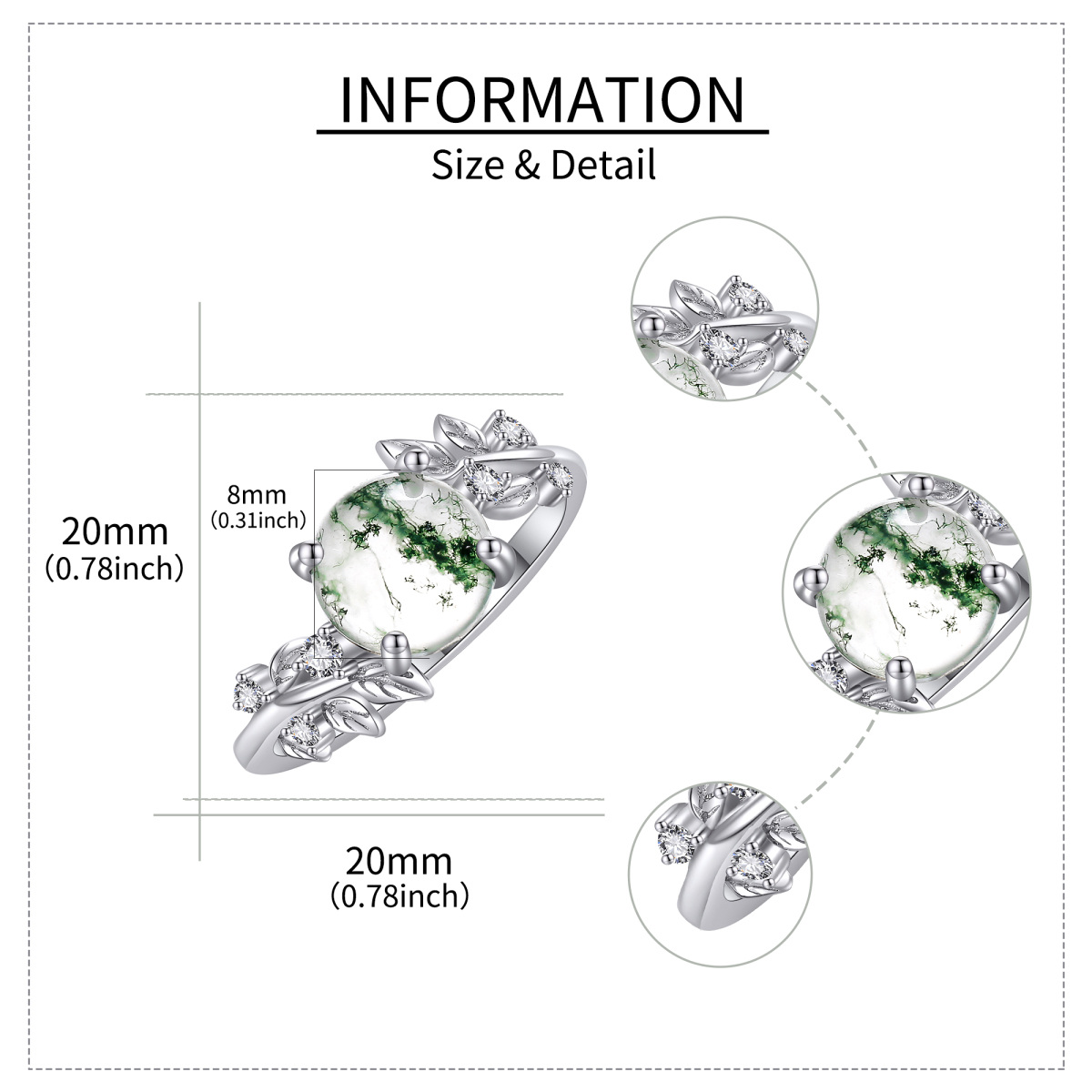 Anel de noivado de prata esterlina com folhas de ágata musgo-5