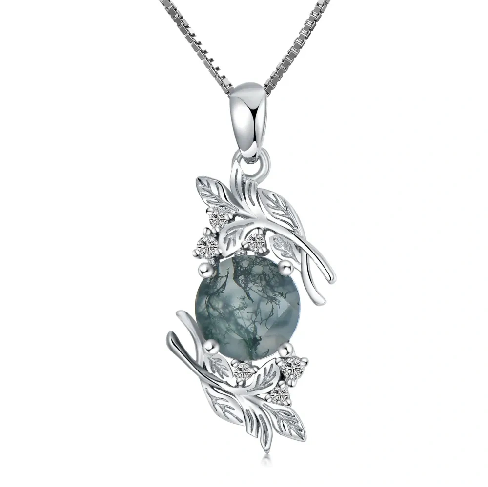Sterling zilveren mos Agaat bladeren hanger ketting-1