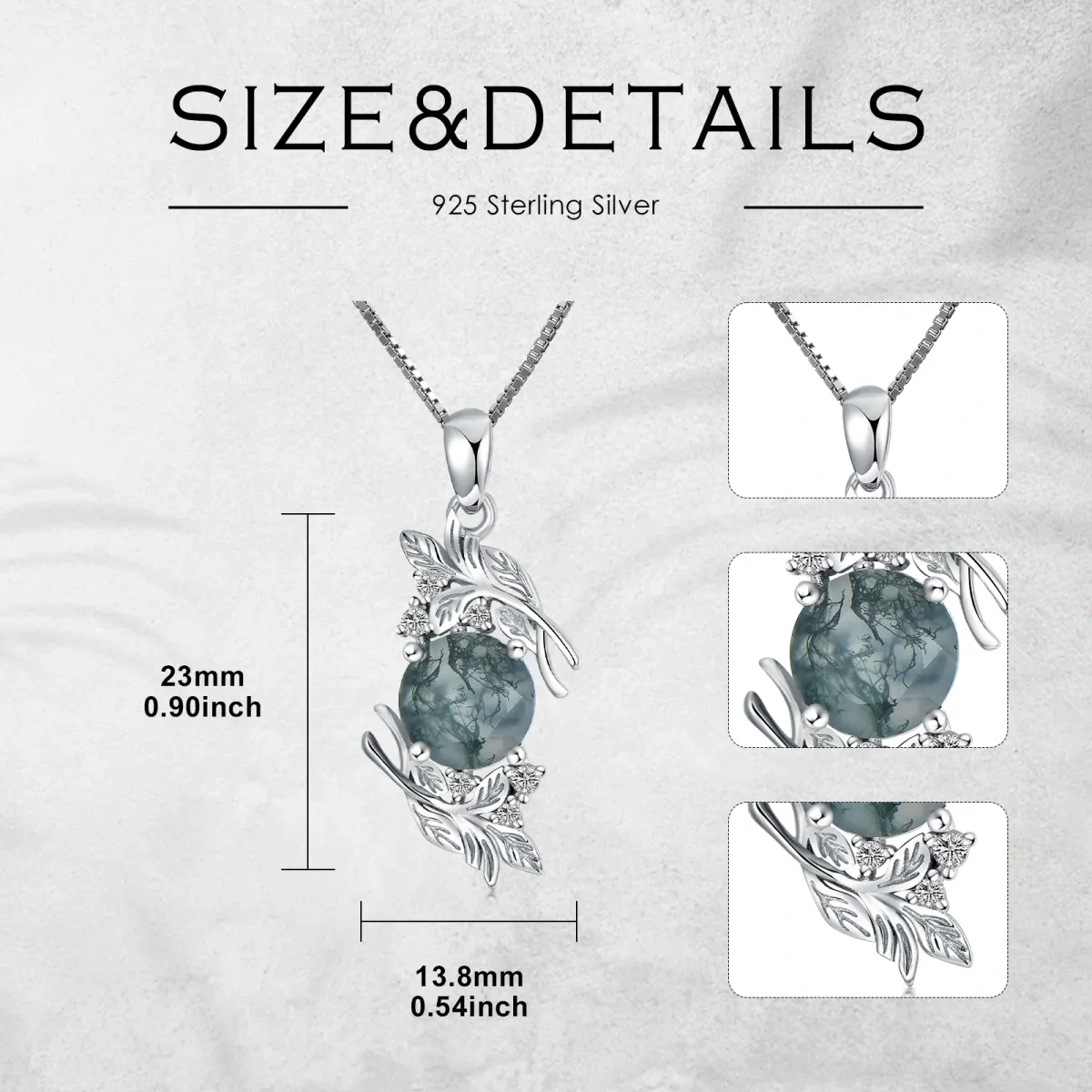 Sterling Silver Moss Agate Leaves Pendant Necklace-4