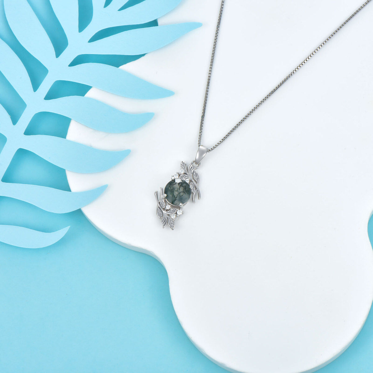 Sterling Silver Moss Agate Leaves Pendant Necklace-5