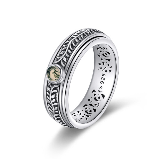 Bague en argent sterling avec feuilles d'agate moussue