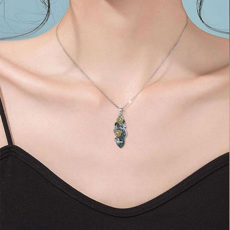 Collier pendentif en argent sterling avec pendentif en forme de feuilles d'agate mousse et de tournesol-2