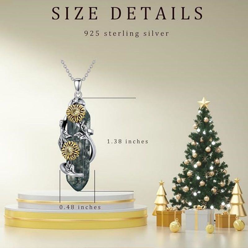 Collier pendentif en argent sterling avec pendentif en forme de feuilles d'agate mousse et de tournesol-4