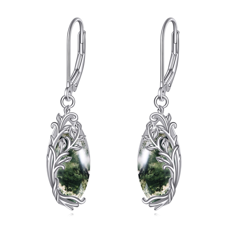 Sterling Silver Moss Agate Lever-back Earrings