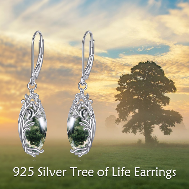 Sterling Silver Moss Agate Lever-back Earrings-6