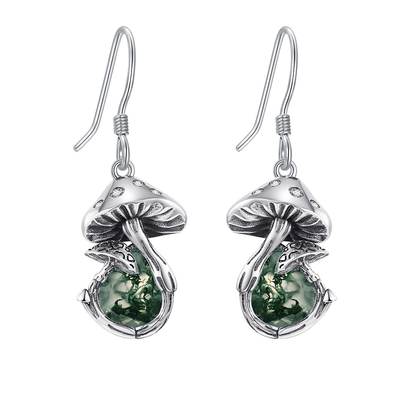 Emerald Mushroom Drop Crystal Earrings Emerald Mushroom Drop Crystal Earrings