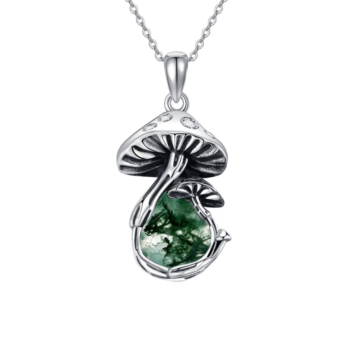 Sterling Silver Moss Agate Mushroom Necklace for Women Men-1