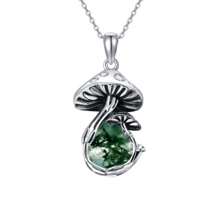 Sterling Silver Moss Agate Mushroom Necklace for Women Men-35