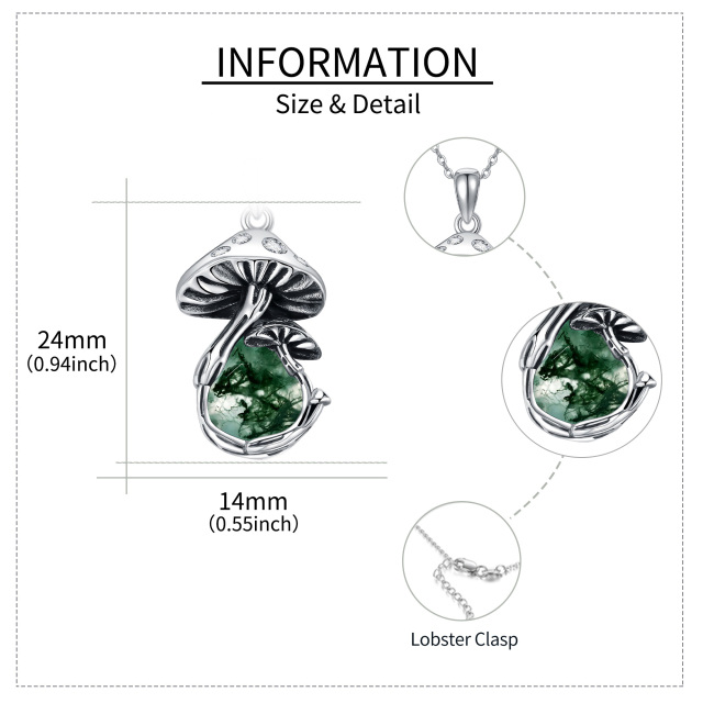 Colar com pingente de cogumelo e ágata musgo de prata esterlina-5