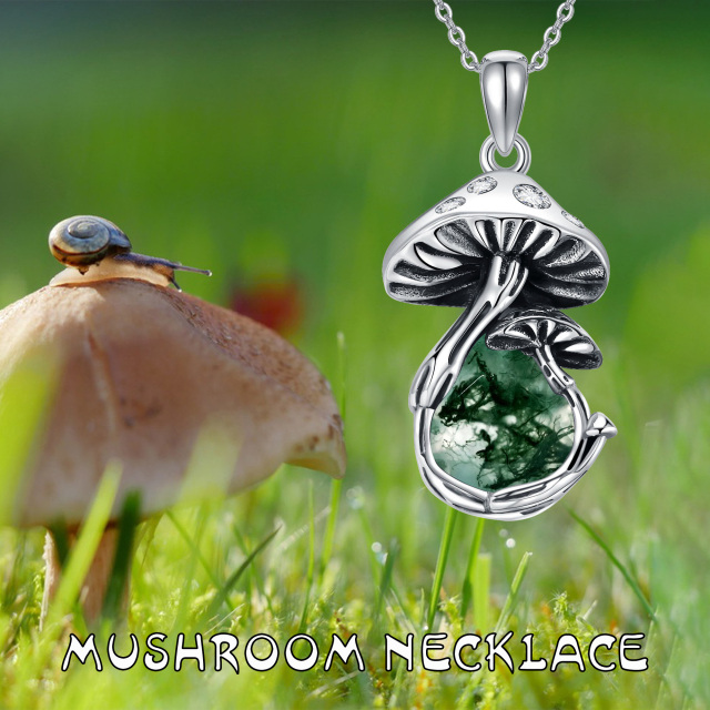 Collier pendentif champignon en argent sterling et agate mousse-6