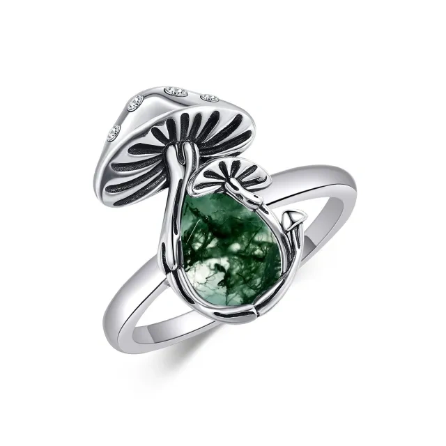 Sterling Silver Moss Agate Mushrooms Ring-1