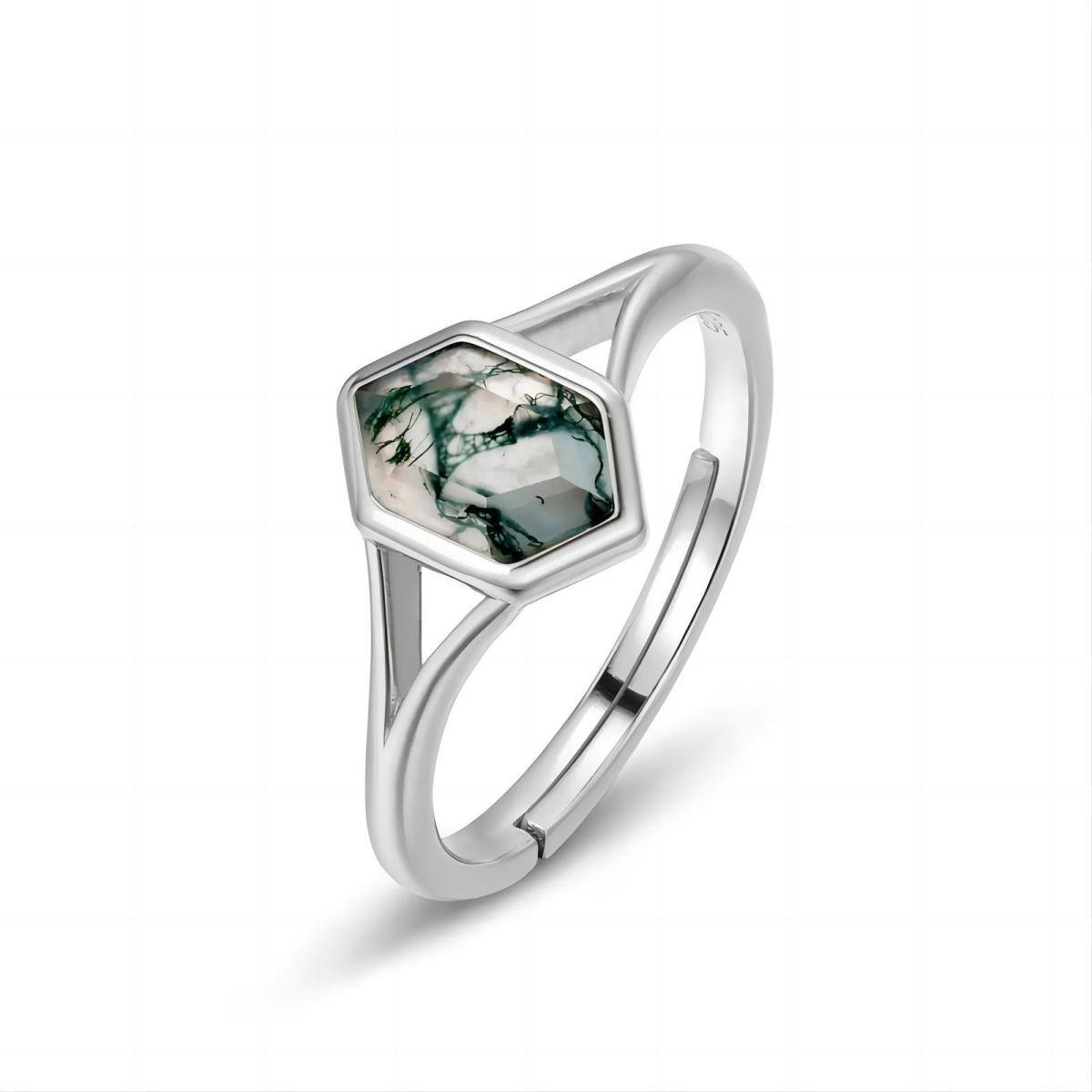 Bague ouverte en argent sterling en agate mousse-1