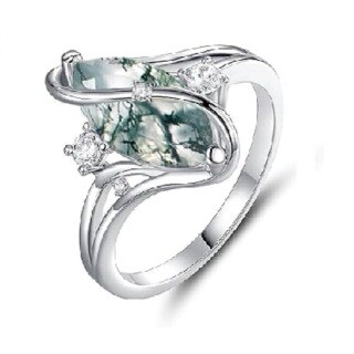 Sterling Silver Moss Agate Oval Shaped Engagement Ring-27