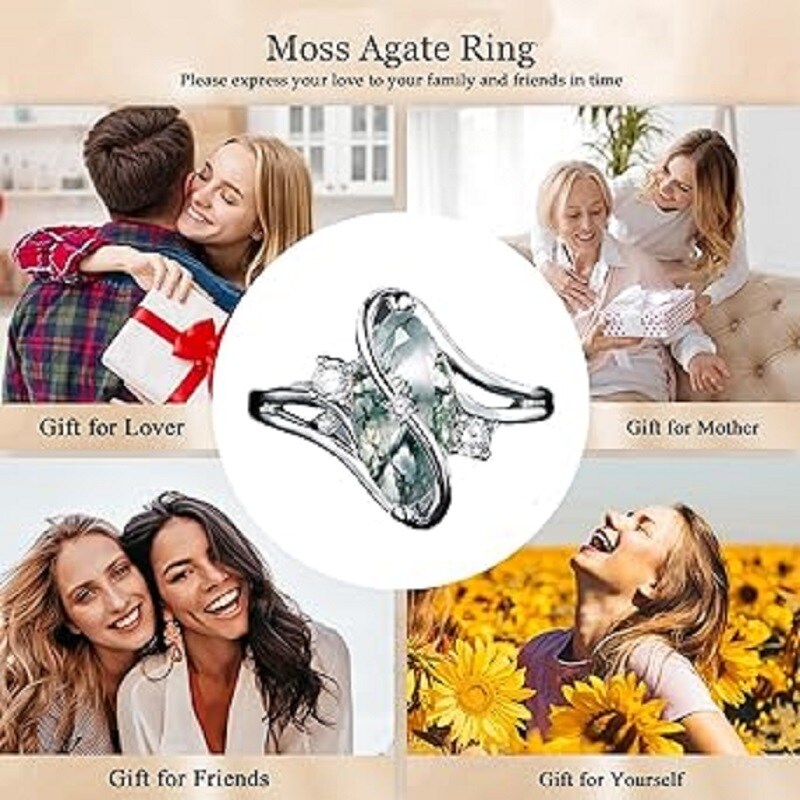 Sterling Silver Moss Agate Oval Shaped Engagement Ring-4