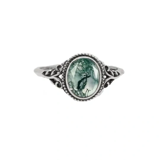 Sterling Silber Moosachat Oval Ring geformt