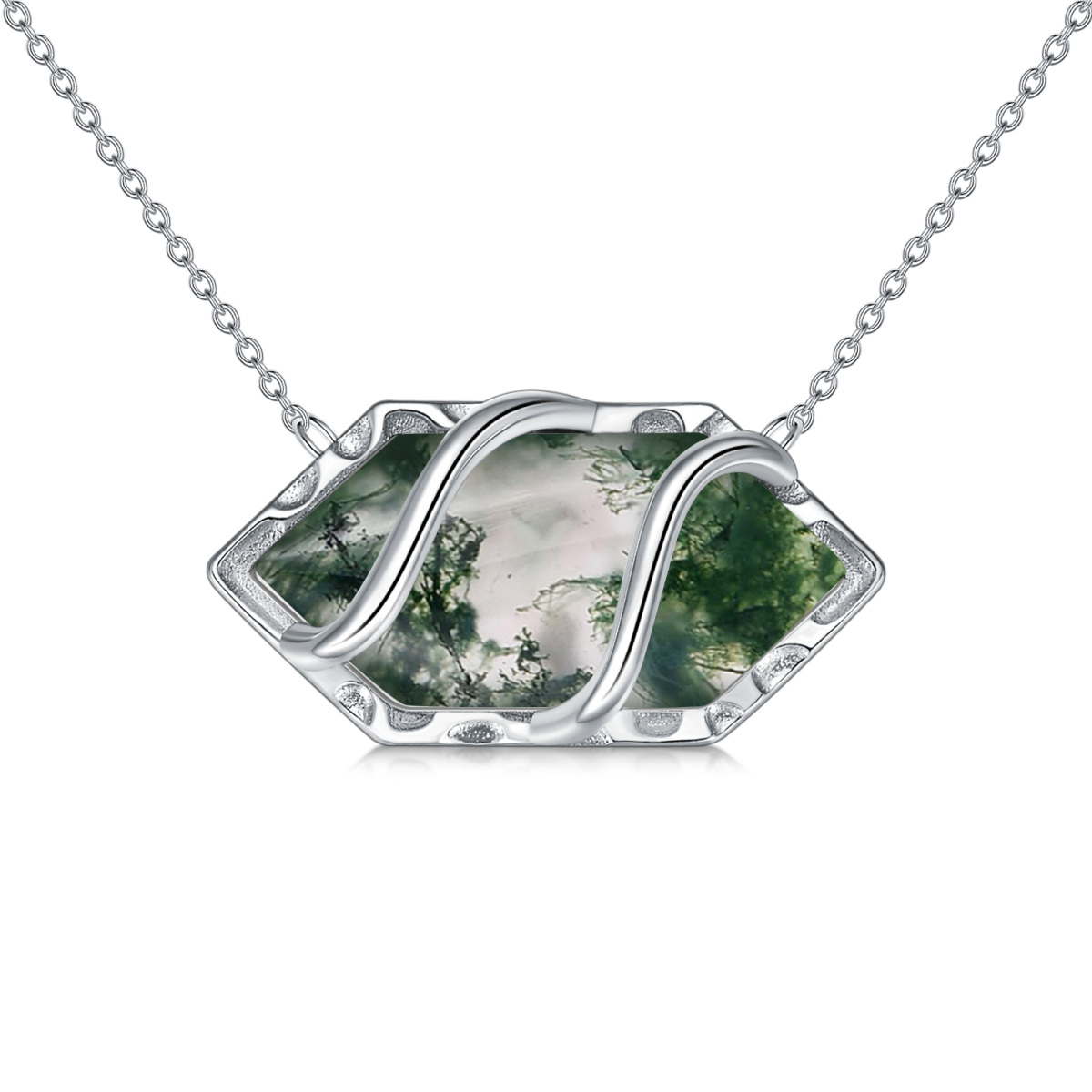 Sterling Silver Moss Agate Pendant Necklace-1