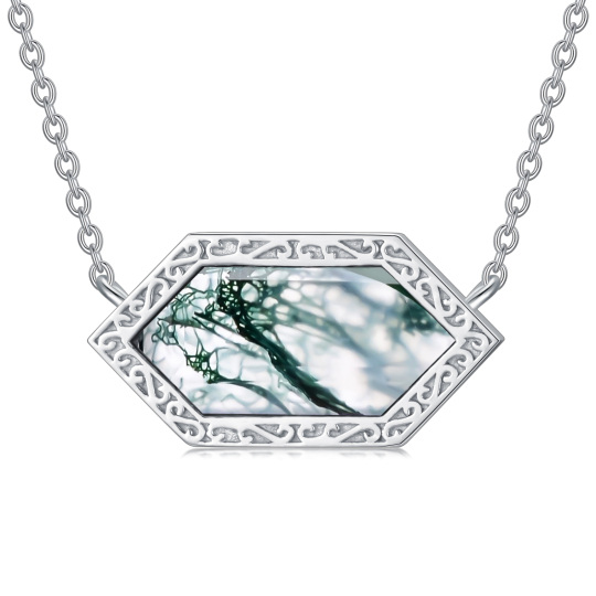 Collier en argent sterling avec pendentif en agate mousse