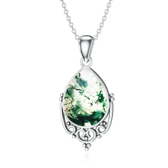 Sterling Silver Moss Agate Pendant Necklace