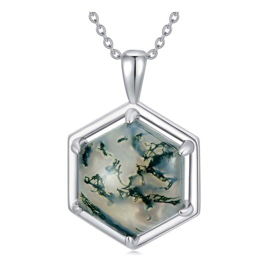 Sterling Silver Moss Agate Pendant Necklace