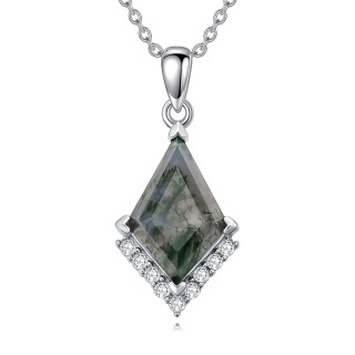 Sterling Silver Moss Agate Pendant Necklace-14