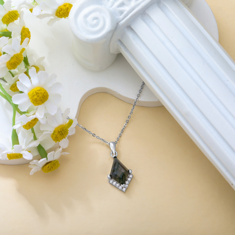 Sterling Silber Moos Achat Anhänger Halskette-4