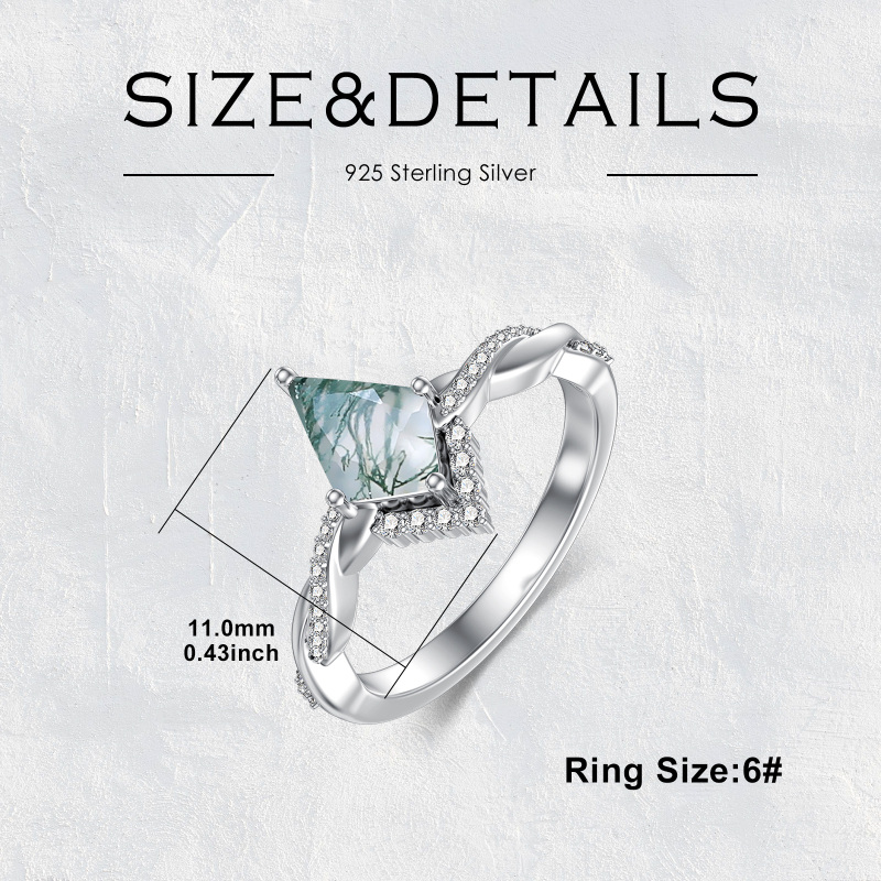 Anel de noivado de casal com gravura personalizada em ágata musgo em prata esterlina-5