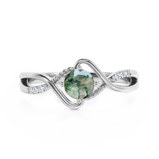 Sterling Silver Moss Agate Round Engagement Ring-19