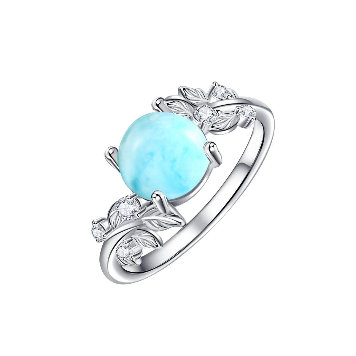 Sterling Silver Moss Agate Round Larimar Stone Engagement Ring-1