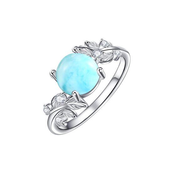 Anillo de compromiso de plata de ley con piedra larimar redonda y ágata musgosa