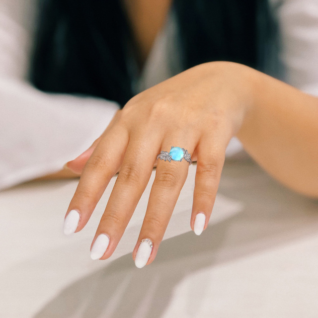 Bague de fiançailles ronde en argent sterling avec agate mousse et pierre de larimar-2