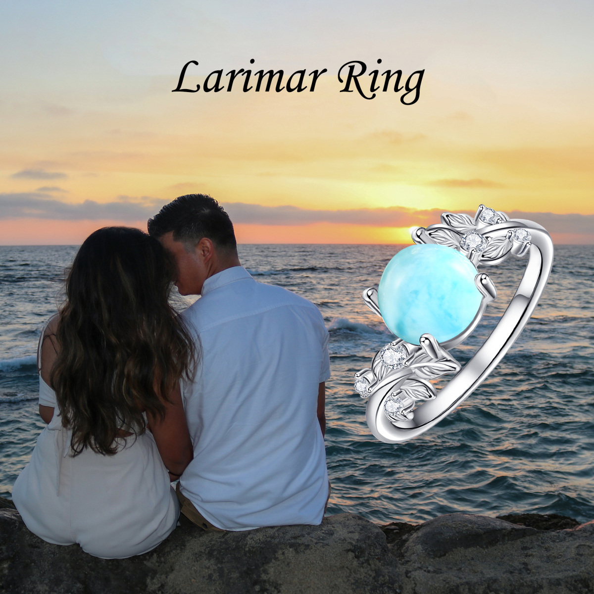 Sterling Silver Moss Agate Round Larimar Stone Engagement Ring-3