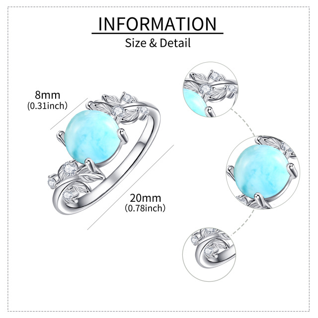 Anello di fidanzamento in argento sterling con agata muschiata e pietra larimar rotonda-6