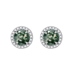 Sterling Silver Moss Agate Round Stud Earrings-12