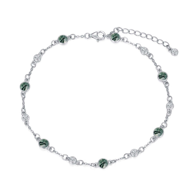 Sterling Silver Moss Agate Single Layer Anklet-1