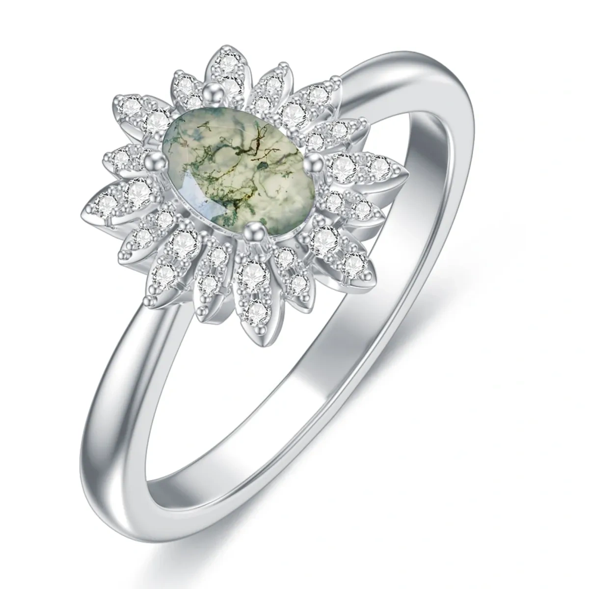 Sterling Silber Moosachat Sonnenblume Verlobungsring-1