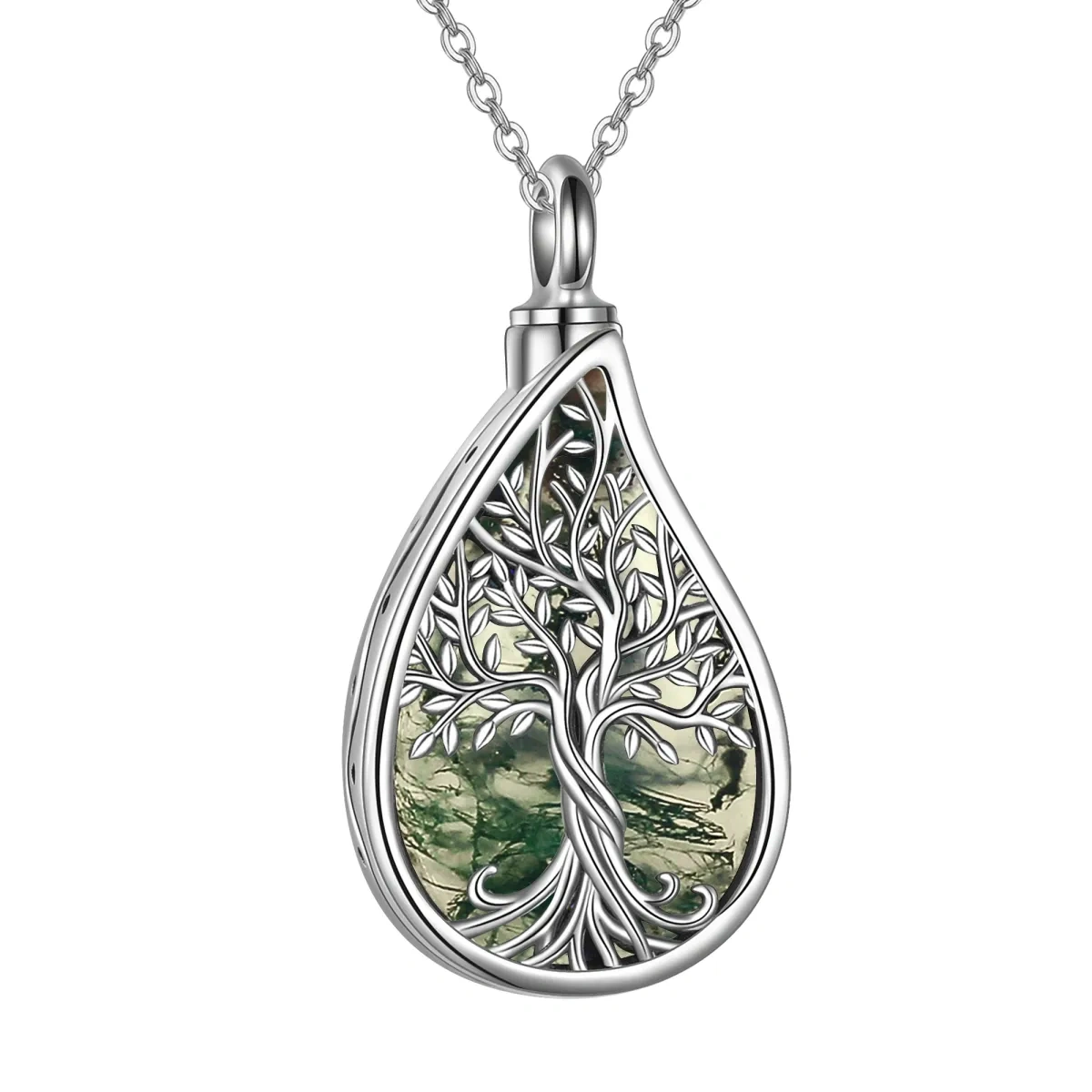 Collier en argent sterling en forme d'arbre de vie et d'urne en forme de goutte en agate m-1