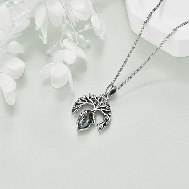 Collana con ciondolo in argento sterling con agata muschiata e albero della vita e madre-3