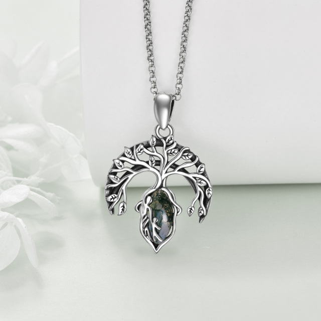 Collana con ciondolo in argento sterling con agata muschiata e albero della vita e madre-4