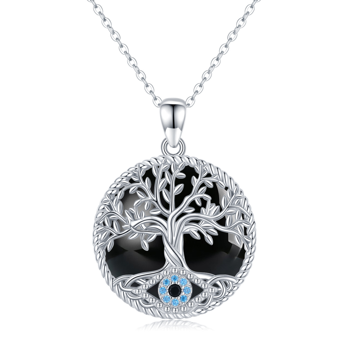 Collier pendentif arbre de vie en agate mousse en argent sterling-1