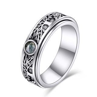 Sterling Silver Moss Agate Tree Of Life Spinner Ring-1