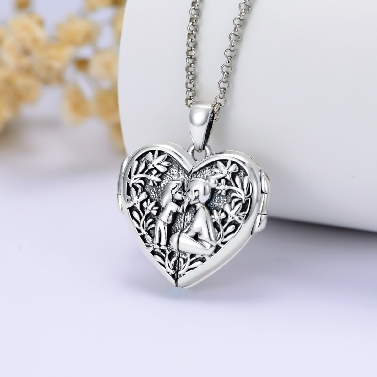 Plata de ley Madre e Hija Corazón Personalizado Foto Locket Collar-4