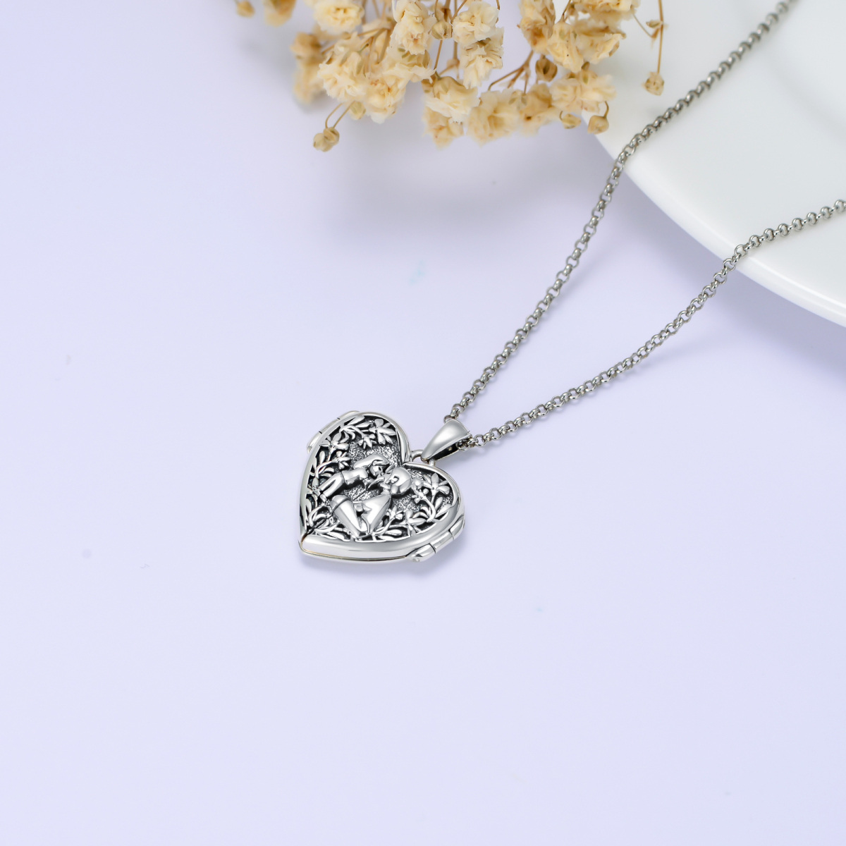 Sterling Silver Mother & Daughter Heart Personalized Photo Locket Necklace-5