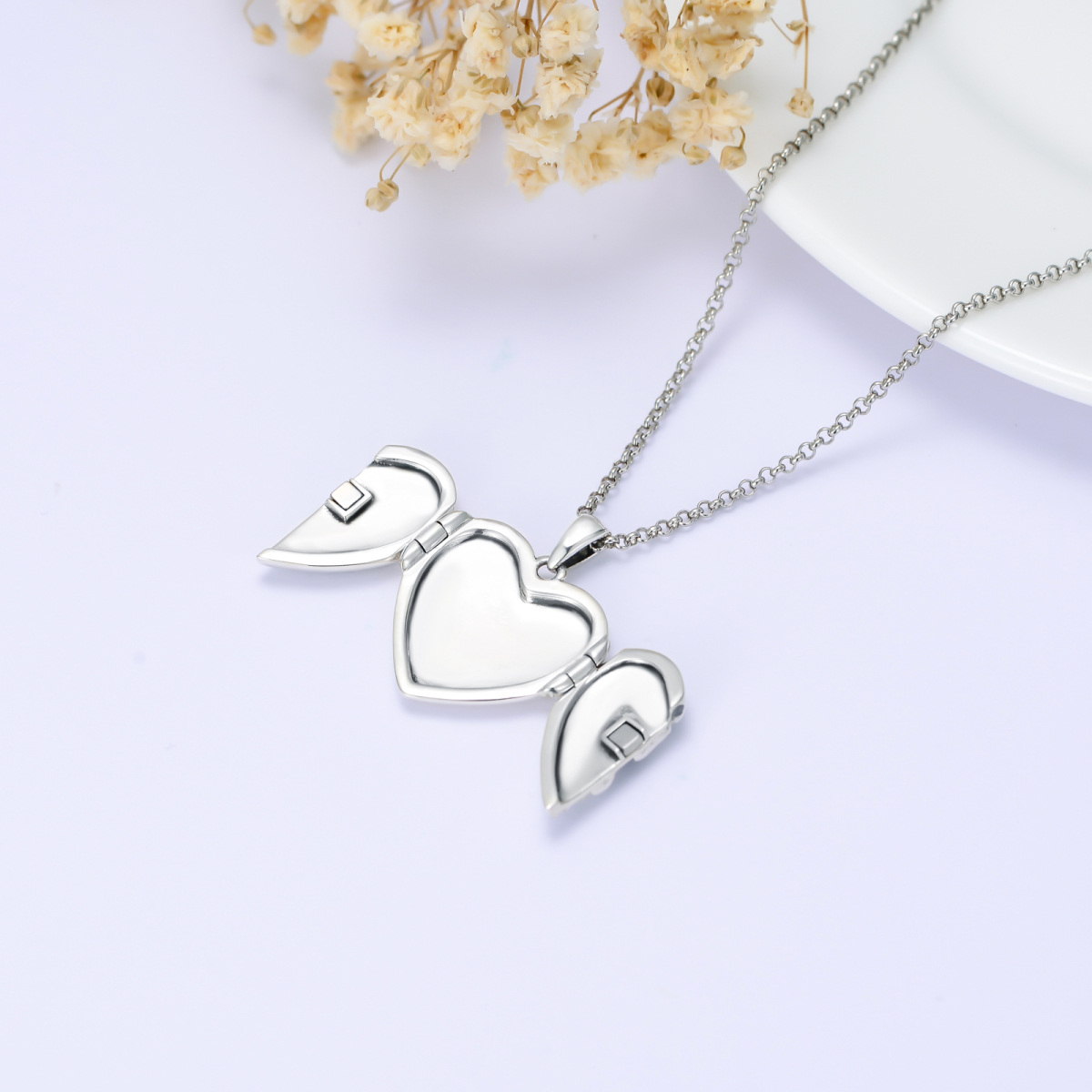 Sterling Silver Mother & Daughter Heart Personalized Photo Locket Necklace-6