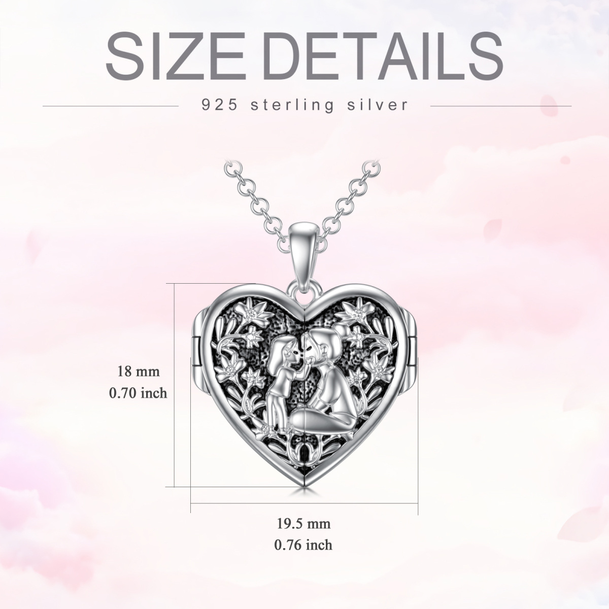 Sterling Silver Mother & Daughter Heart Personalized Photo Locket Necklace-7