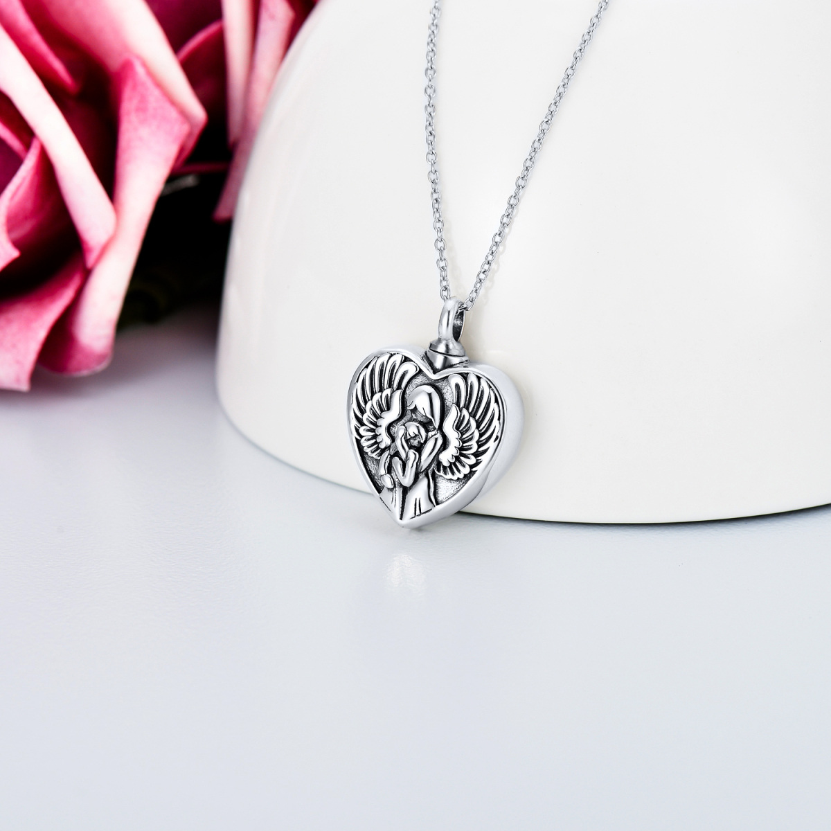 Sterling Silver Mother & Daughter Heart Urn necklace with Engraved Word-3