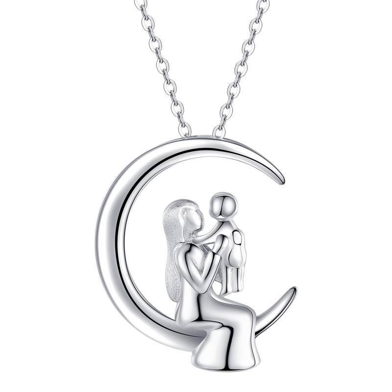 Collana con ciondolo madre figlia e luna in argento sterling per la mamma-1