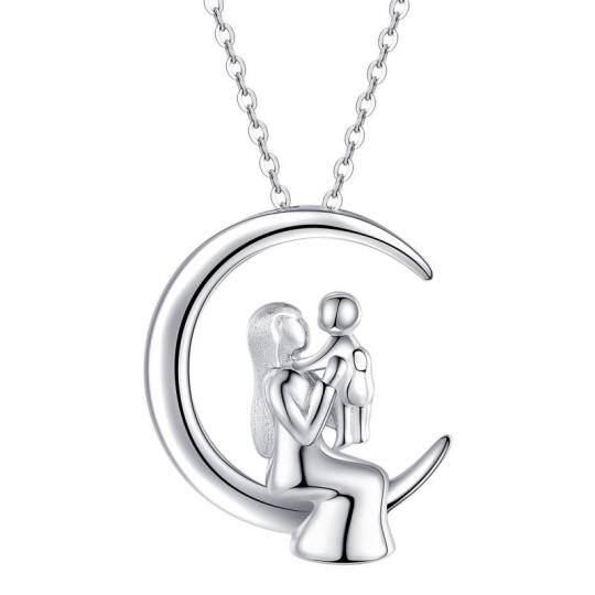 Collier pendentif mère-fille et lune en argent sterling pour maman