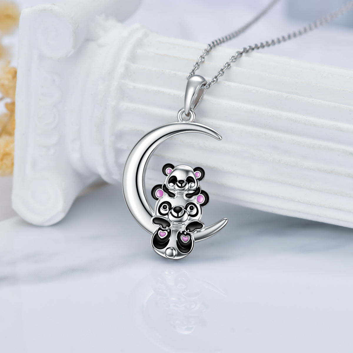 Sterling Silver Mother & Daughter Pendant Necklace-3