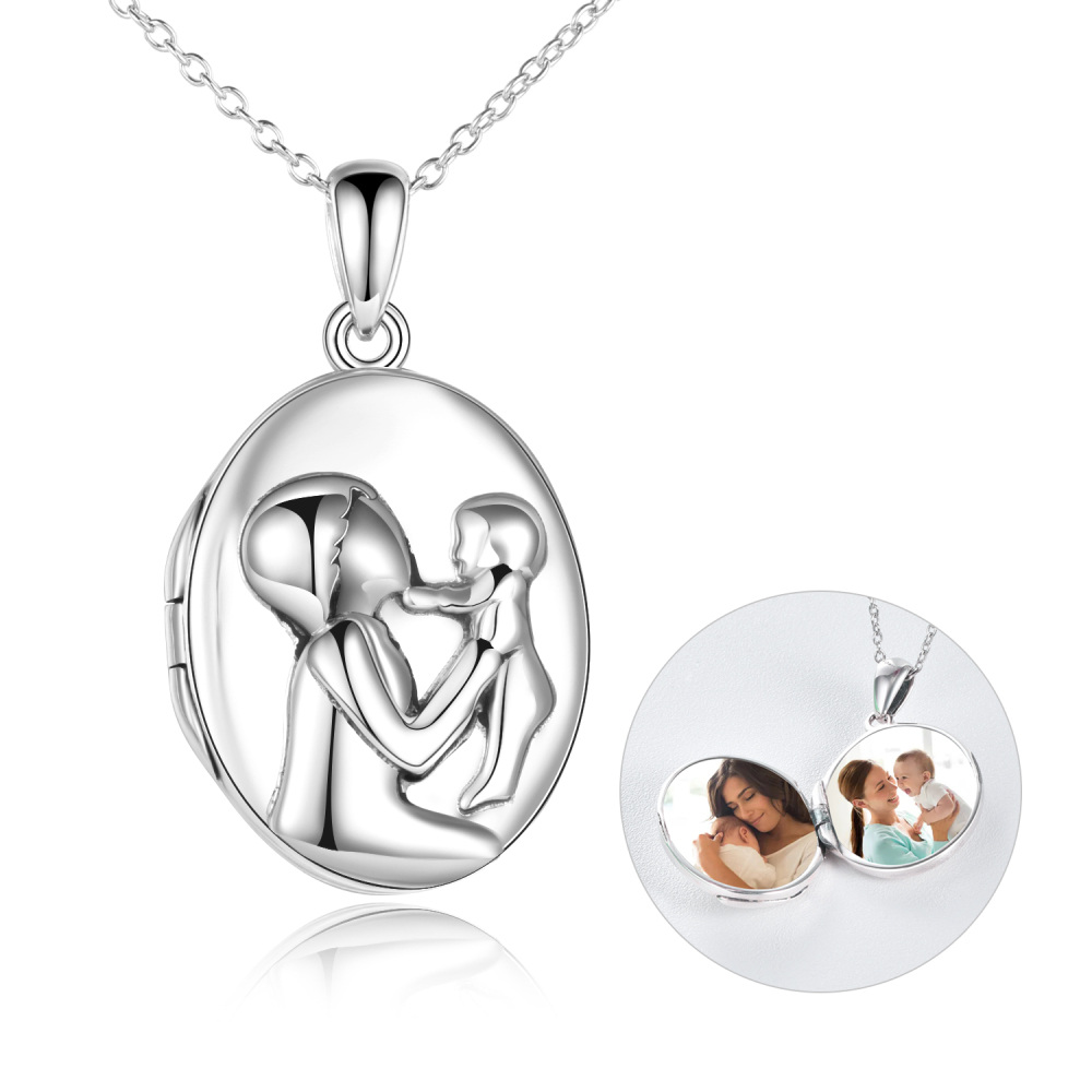 Sterling Silver Mother & Daughter Personalized Photo Locket Necklace-1