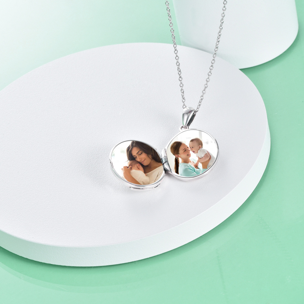 Sterling Silver Mother & Daughter Personalized Photo Locket Necklace-4
